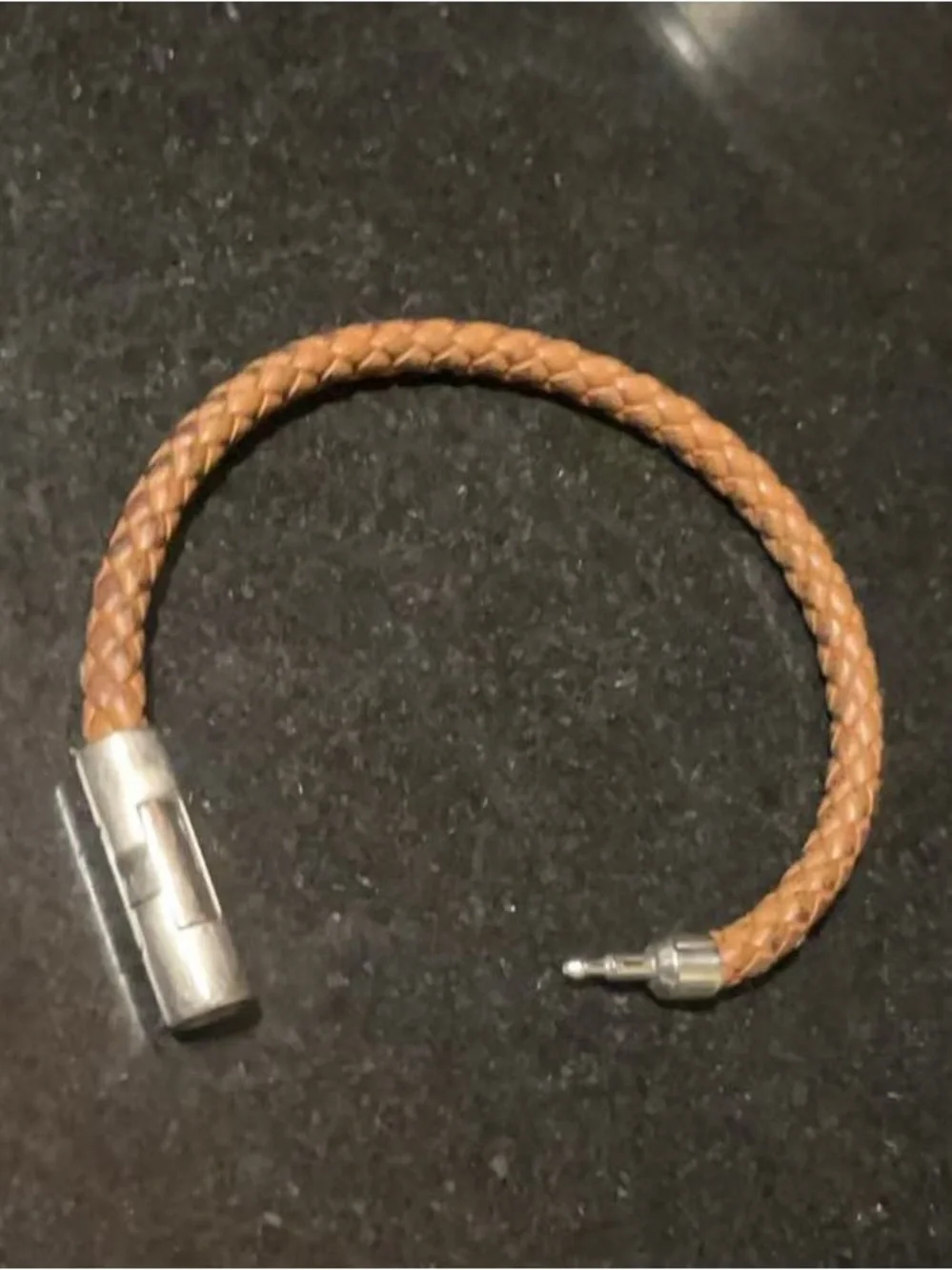 Hermes Tan Braided Leather Bracelet with Silver Clasp - Picture 2 of 2